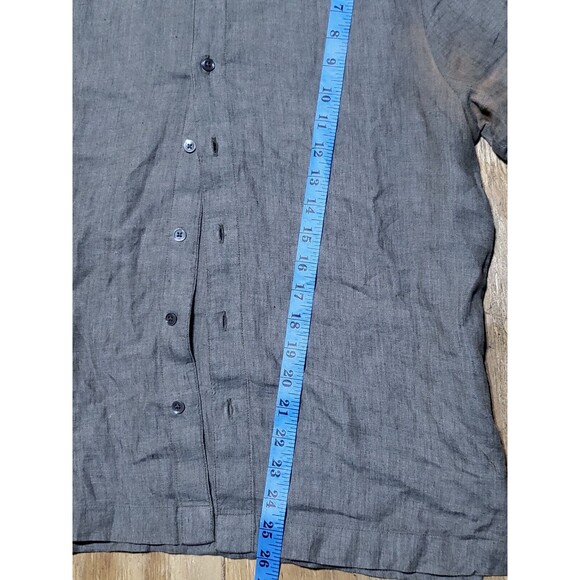 james perse Shortsleeve Linen Button-down Shirt Men 1 Gray Knit Collar @M2 - Picture 3 of 7